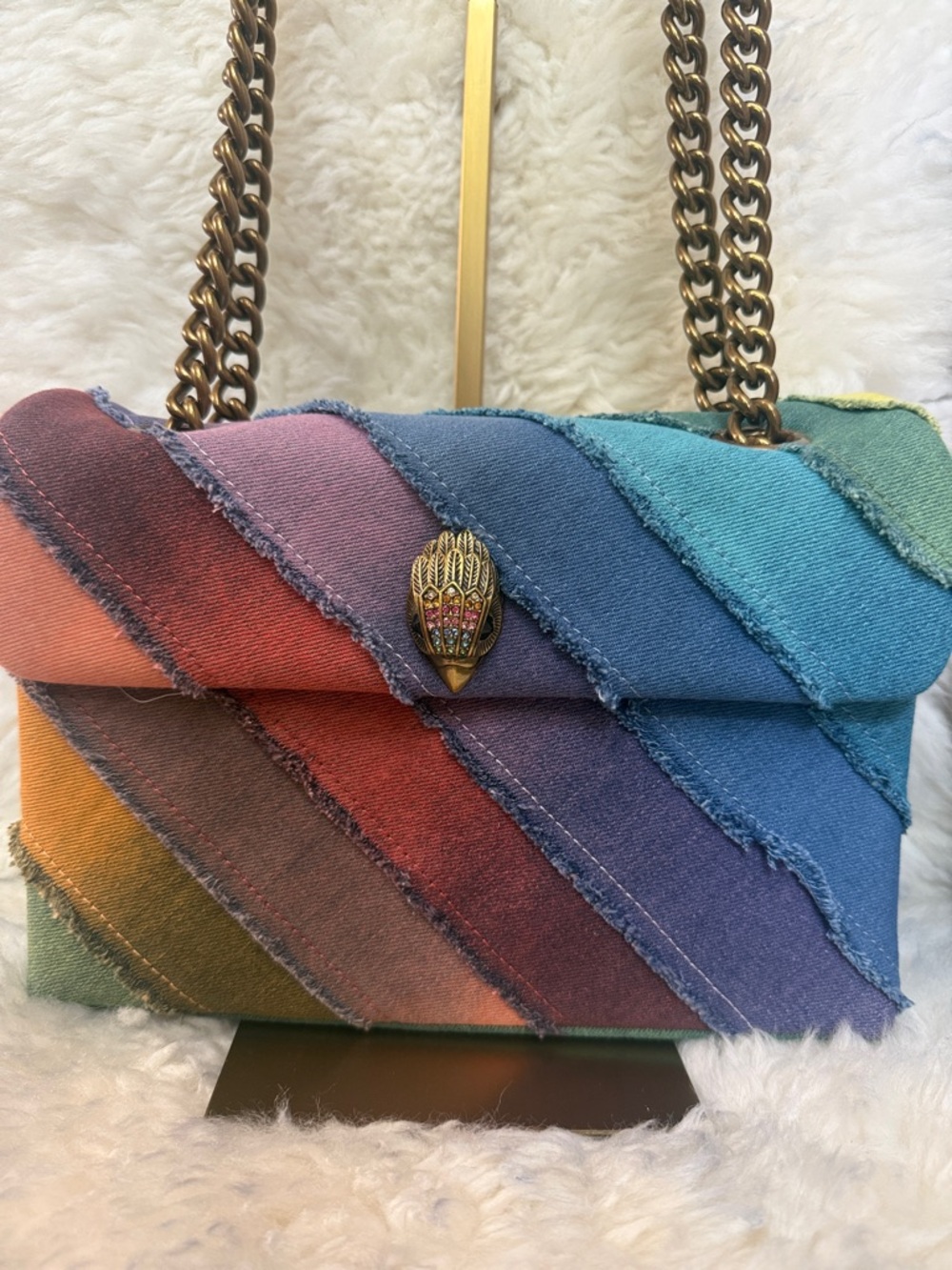 Kurt Geiger Multicolor Diagonal Stripe Chain Shoulder Bag